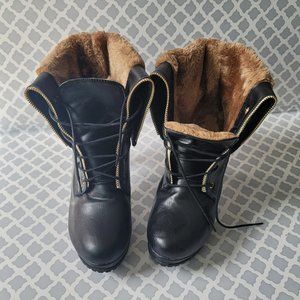 Black And Brown Fur Heel Boots